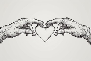 Leinwandbilder - A drawing of two hands holding a heart. Can be used to represent love, compassion, or unity.