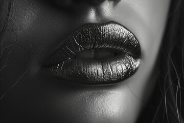 Poster - A striking black and white photo of a woman's lips. Perfect for beauty, fashion, or cosmetic themed projects