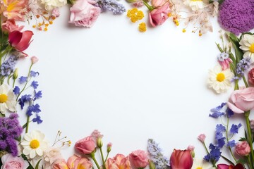 Wall Mural - flower border decoration , flatlay and copy space - generative ai