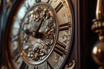 Poster - A detailed close-up of a clock with Roman numerals. Perfect for illustrating the concept of time or adding a vintage touch to any project