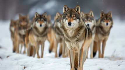 Wall Mural - relentless wolves. wolf pack in winter