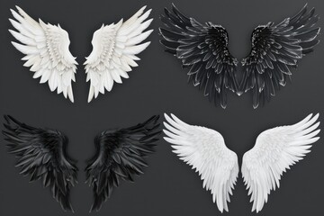 Aufkleber - A set of four white and black wings. Versatile and stylish, perfect for various creative projects