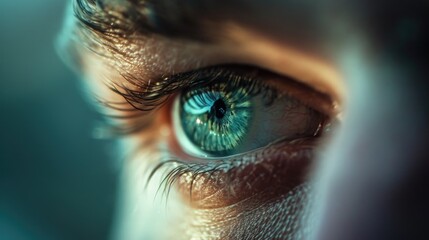 Wall Mural - A close-up view of a person's blue eye. This image can be used for various purposes