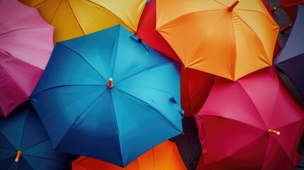 Aufkleber - A collection of vibrant umbrellas arranged side by side. Perfect for adding a pop of color to any design or project