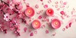 Romantic atmosphere, candles and petals of delicate pink flowers, wallpaper, background