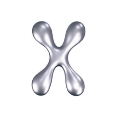 Wall Mural - 3d chrome liquid letter X in y2k style isolated. Render of 3d metal inflated bubble alphabet with glossy silver effect. 3d vector y2k typography letter