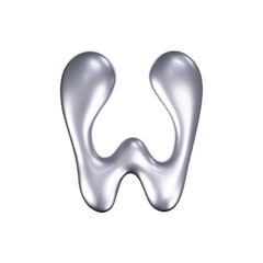 Wall Mural - 3d chrome liquid letter W in y2k style isolated. Render of 3d metal inflated bubble alphabet with glossy silver effect. 3d vector y2k typography letter