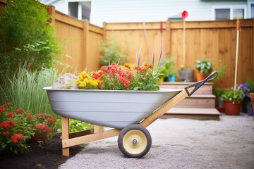 Poster - wheelbarrow beside a newly built garden bed