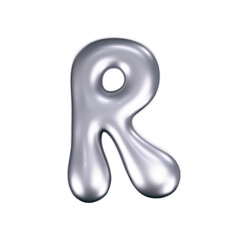 Wall Mural - 3d chrome liquid letter r in y2k style isolated. render of 3d metal inflated bubble alphabet with gl
