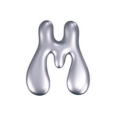 Wall Mural - 3d chrome liquid letter m in y2k style isolated. render of 3d metal inflated bubble alphabet with gl