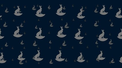 Poster - Hare symbols float horizontally from left to right. Parallax fly effect. Floating symbols are located randomly. Seamless looped 4k animation on dark blue background