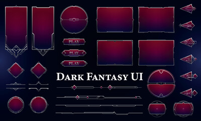 Wall Mural - set of art deco modern user interface elements. dark fantasy magic hud with rewards. template for ga