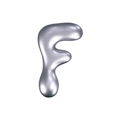 Wall Mural - 3d chrome liquid letter f in y2k style isolated. render of 3d metal inflated bubble alphabet with gl