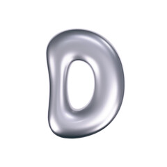 Wall Mural - 3d chrome liquid letter D in y2k style isolated. Render of 3d metal inflated bubble alphabet with glossy silver effect. 3d vector y2k typography letter