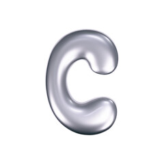 Wall Mural - 3d chrome liquid letter c in y2k style isolated. render of 3d metal inflated bubble alphabet with gl