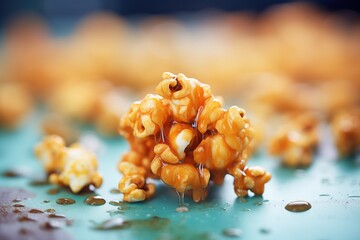 Sticker - macro shot of a single caramel popcorn piece with detail