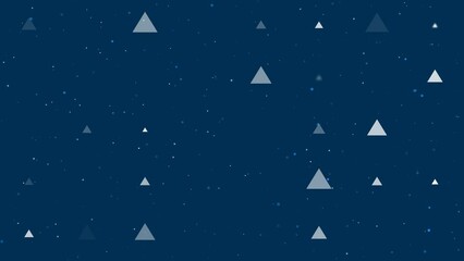Poster - Template animation of evenly spaced triangle symbols of different sizes and opacity. Animation of transparency and size. Seamless looped 4k animation on dark blue background with stars