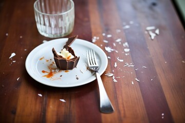 Poster - half-eaten chocolate mousse cup, silver spoon resting inside