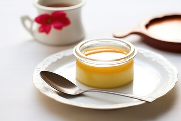 Poster - soft focus creme caramel with sharp spoon