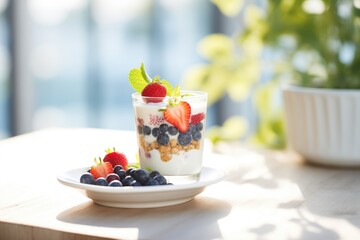 Wall Mural - parfait with fresh berries in sunlight