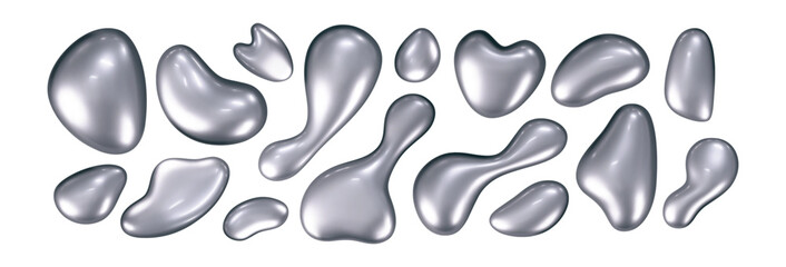 Wall Mural - chrome liquid 3d shapes in y2k style isolated. render of 3d metal silver element, melt fluid form in