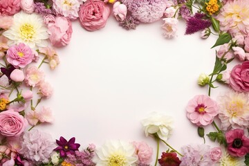 Wall Mural - flower border decoration , flatlay and copy space - generative ai