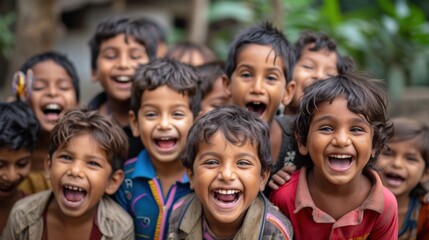 Canvas Print - A group of a bunch of kids that are smiling and laughing, AI