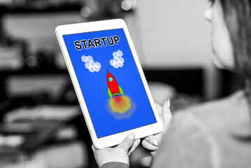 Canvas Print - Start up concept on a tablet