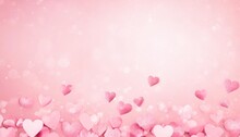 Paper Pink Hearts Fly On Soft Pink Color Background Border Copy Space Valentine Day Concept For Design Illustration