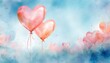 heart shape balloons valentine love background card watercolour style illustration