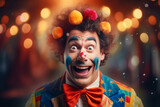 Fototapeta  - Circus performer clown magician showman in retro costume miracle time Generative AI