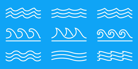 Sticker - wave icon set. water waves line logo collection. sea, ocean outline symbol. vector illustration.