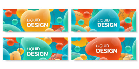 Canvas Print - abstract shape banner or background set with liquid or fluid 3d shapes. dynamic header design templa