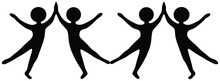 Cartoon Dancing Couple. Jump, Spring, Dance And Happy Stickman People. Jumping Stick Figure Man Person. Party Time. To Hop, Skip On Music. Dancers Icon.