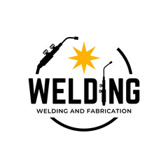 Sticker - Welding torch logo design. Welder tool vector design. Welding work logotype.