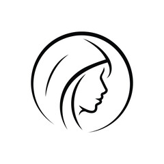 Woman face profile silhouette with veil or hijab showing hair black and white