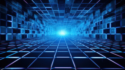 Poster - Futuristic Abstract Light: Blue Glowing Perspective with Line Wallpaper