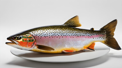 Canvas Print - trout fish side view, white background