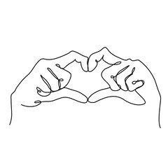 Aufkleber - One continuous line drawing, outline fingers heart shape. Abstract love hands icon, logo. Hand drawn tattoo design, linear art. Women's day campaign theme #InspireInclusion. Vector