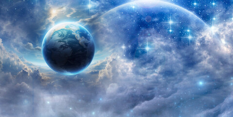 Wall Mural - cosmic background with planets, galaxy, nebula and stars like sci-fi, fantasy, spiritual, astrology 