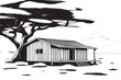 black traced texture of Hut on white background, vector illustration background texture