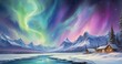 A scene of a majestic aurora borealis painting elegant hues over a snowy landscape, evoking a sense of enchanting beauty - Generative AI