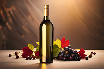 Wall Mural - blank branded wine bottle presentation template with grapes