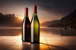 two wine bottles presentation template , blank label , wine branding and advertising