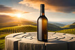 unlebeled wine bottle presentation template , wine branding and advertising , rural background