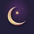a golden moon with blinking stars in a dark purple background specially for ramadan and eid