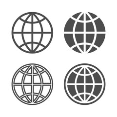 Sticker - Globes graphic icon set. Planet Earth abstract logos isolated signs on white background. Vector illustration