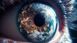 Closeup of Eye Reflection of the Earth, Macro Shot of the Human Eye with Planet Earth Reflection