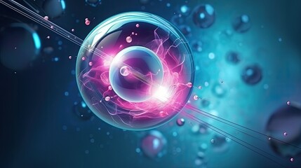 Poster - 3D Illustration of In Vitro Fertilization. Fertilized egg cell and needle realistic