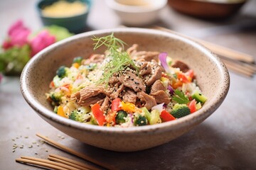 Canvas Print - deconstructed kebab bowl with quinoa and veggies